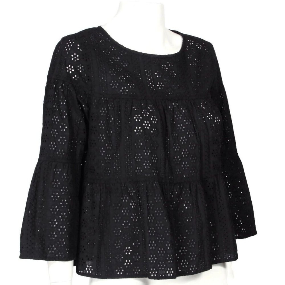 Madewell Eyelet Flutter Sleeve Button Back Tiered… - image 2